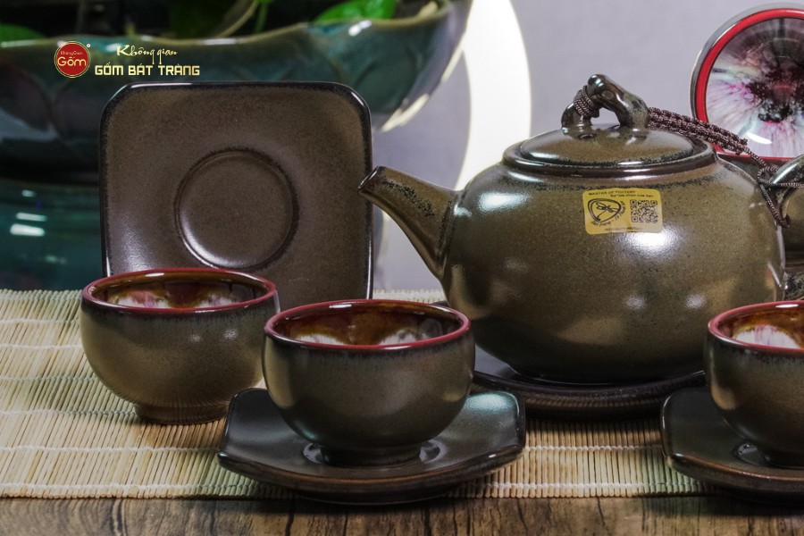 Bộ Ấm Chén Men Hỏa Biến Ngọc Quả Hồng