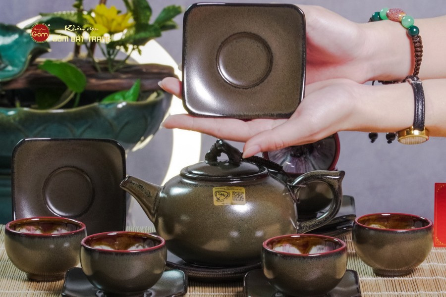 Bộ Ấm Chén Men Hỏa Biến Ngọc Quả Hồng