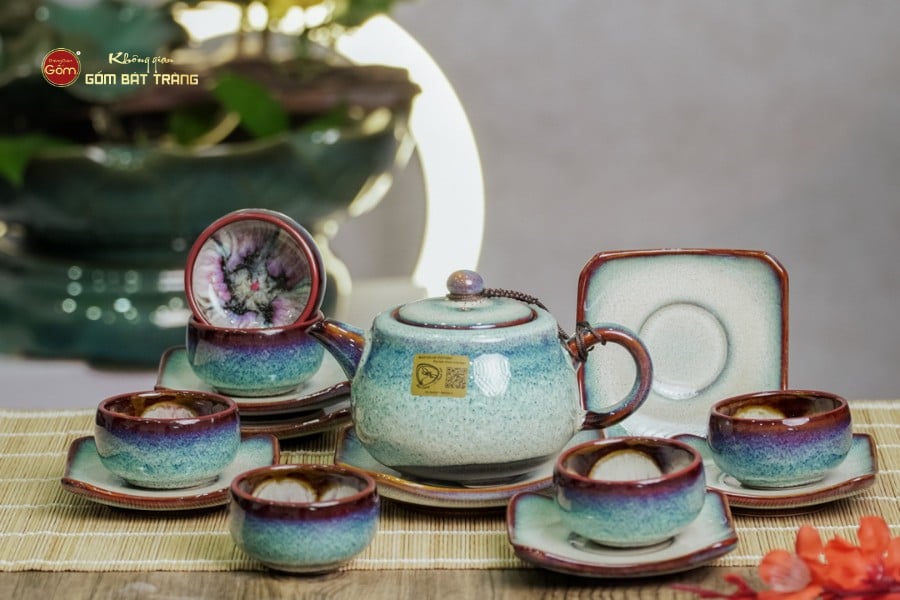 Bộ Ấm Chén Men Hỏa Biến Phấn Hồng