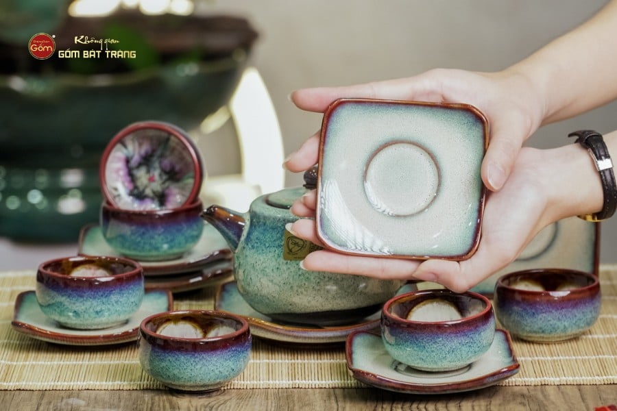 Bộ Ấm Chén Men Hỏa Biến Phấn Hồng