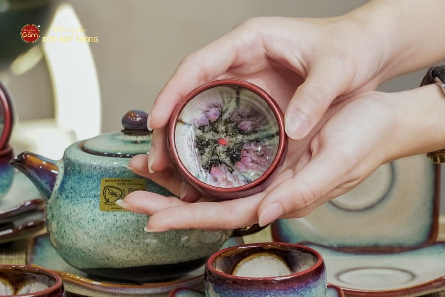 Bộ Ấm Chén Men Hỏa Biến Phấn Hồng