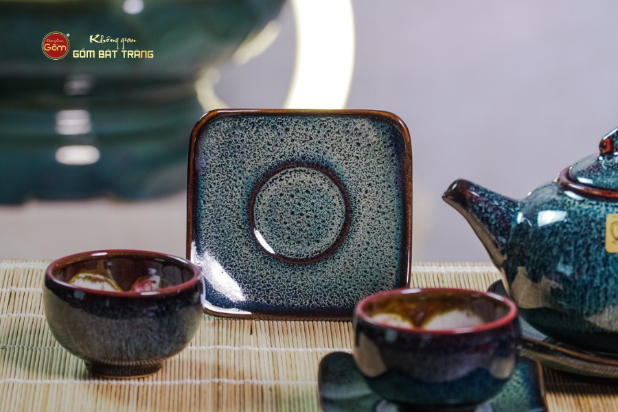 Bộ Ấm Chén Men Hỏa Biến Rêu Quả Hồng