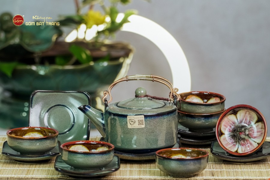Bộ Ấm Chén Men Hỏa Biến Xám Ba Chân