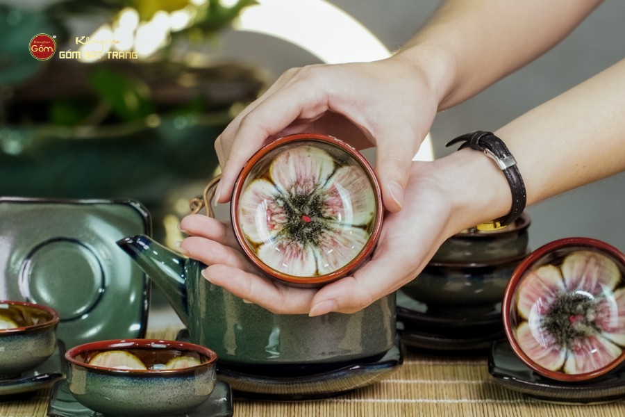 Bộ Ấm Chén Men Hỏa Biến Xám Ba Chân