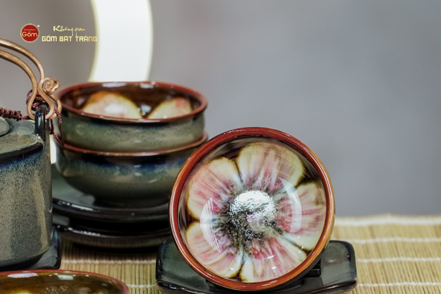 Bộ Ấm Chén Men Hỏa Biến Xám Ba Chân