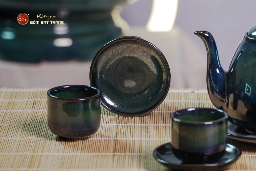Bộ Ấm Chén Rêu Men Hỏa Biến Thỏ Ngọc