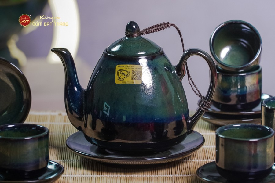 Bộ Ấm Chén Rêu Men Hỏa Biến Thỏ Ngọc