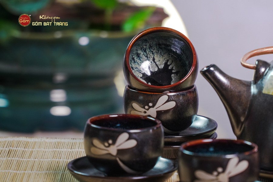 Bộ Ấm Chén Siêu Men Hỏa Biến Chuồn Chuồn