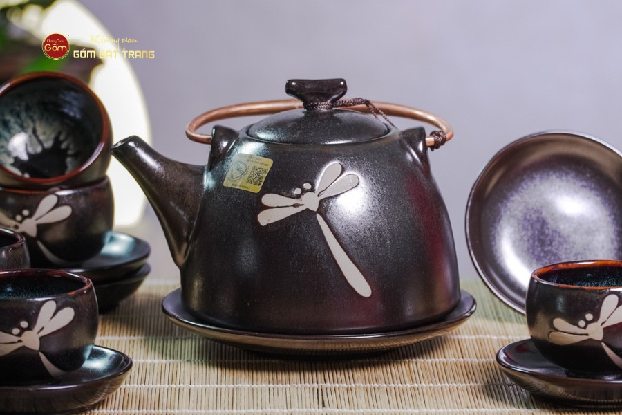 Bộ Ấm Chén Siêu Men Hỏa Biến Chuồn Chuồn