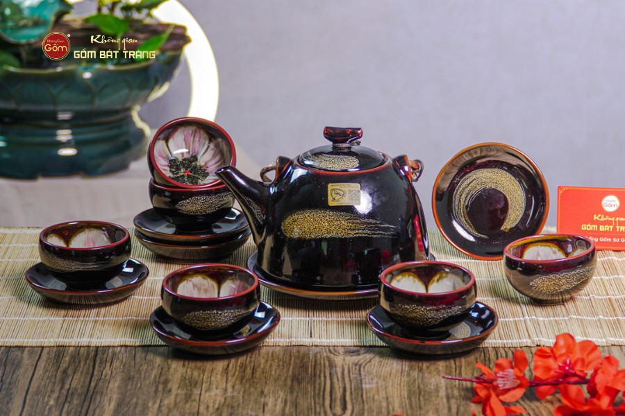 Bộ Ấm Chén Siêu Men Hỏa Biến Quét Xám