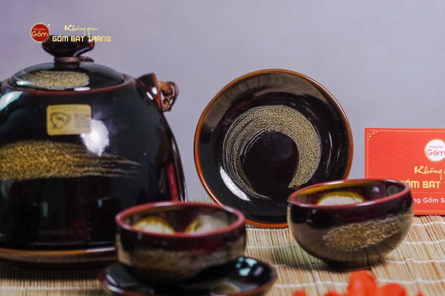 Bộ Ấm Chén Siêu Men Hỏa Biến Quét Xám