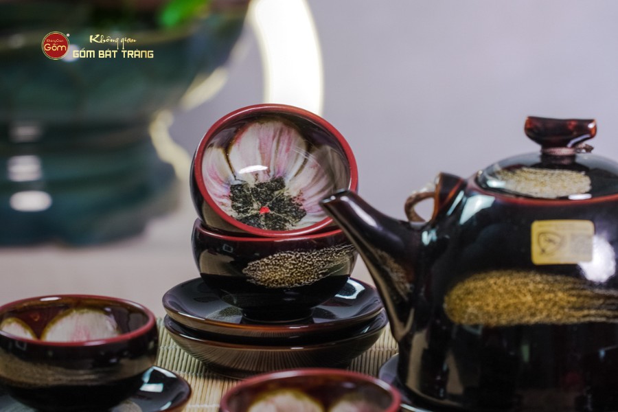 Bộ Ấm Chén Siêu Men Hỏa Biến Quét Xám