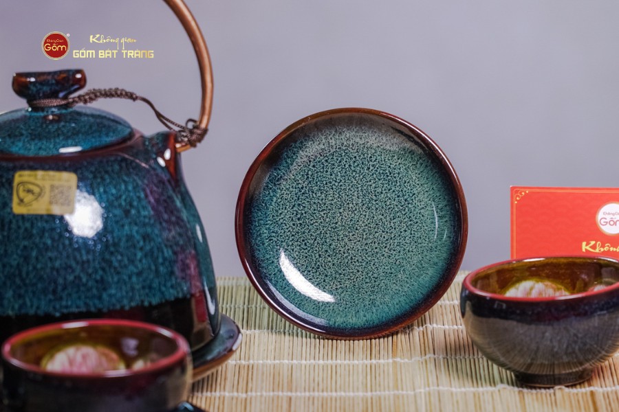 Bộ Ấm Chén Siêu Men Hỏa Biến Rêu Lòng Hoa