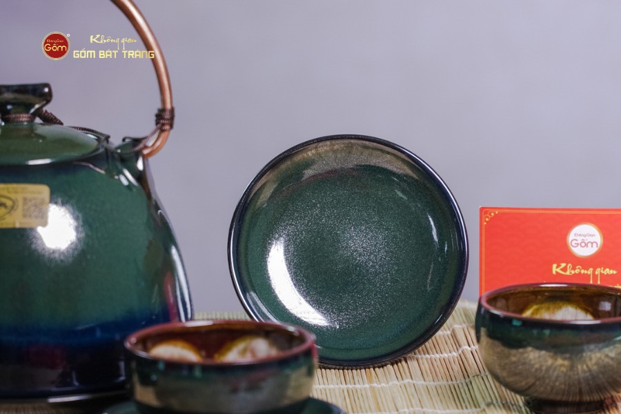 Bộ Ấm Chén Siêu Men Hỏa Biến Xanh Xám
