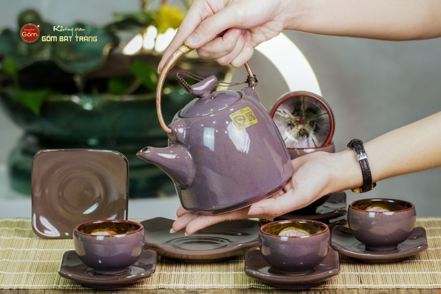 Bộ Ấm Chén Siêu Men Xám Hỏa Biến Lòng Hoa