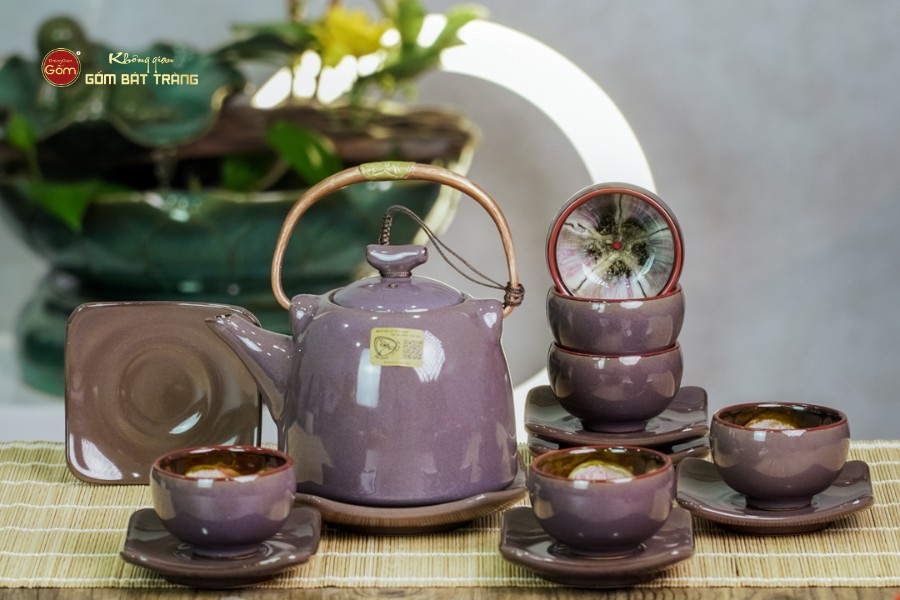 Bộ Ấm Chén Siêu Men Xám Hỏa Biến Lòng Hoa