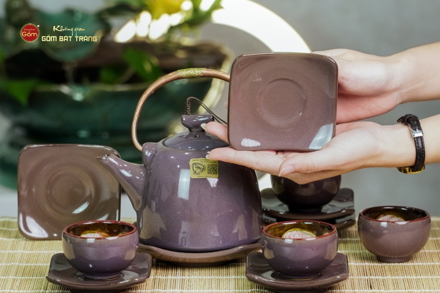 Bộ Ấm Chén Siêu Men Xám Hỏa Biến Lòng Hoa