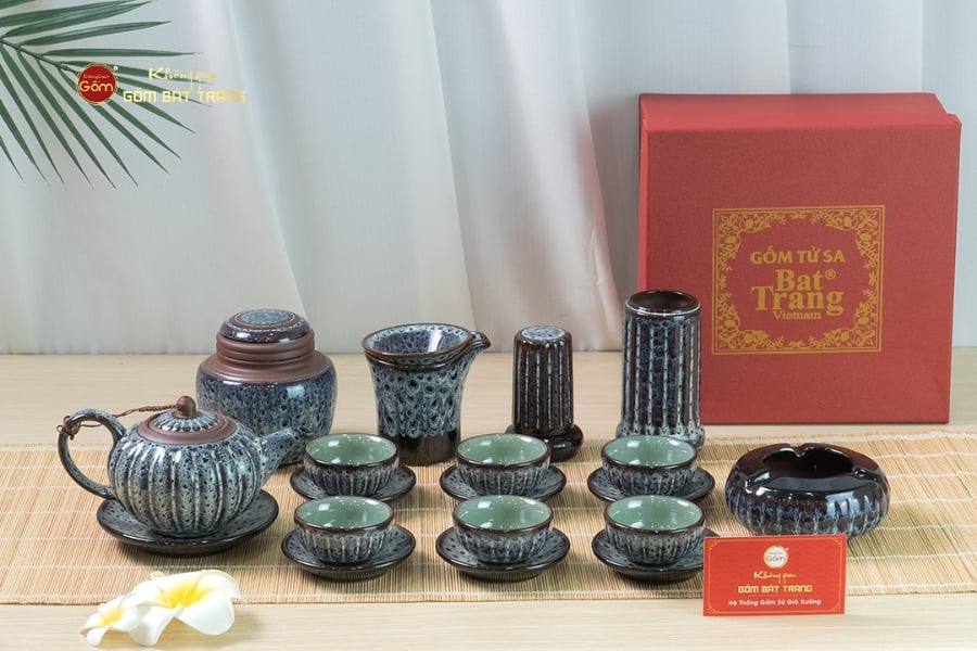 Bộ Ấm Chén Tròn Múi Chén Xanh Ngọc