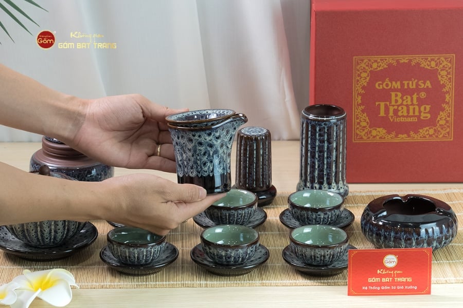 Bộ Ấm Chén Tròn Múi Chén Xanh Ngọc