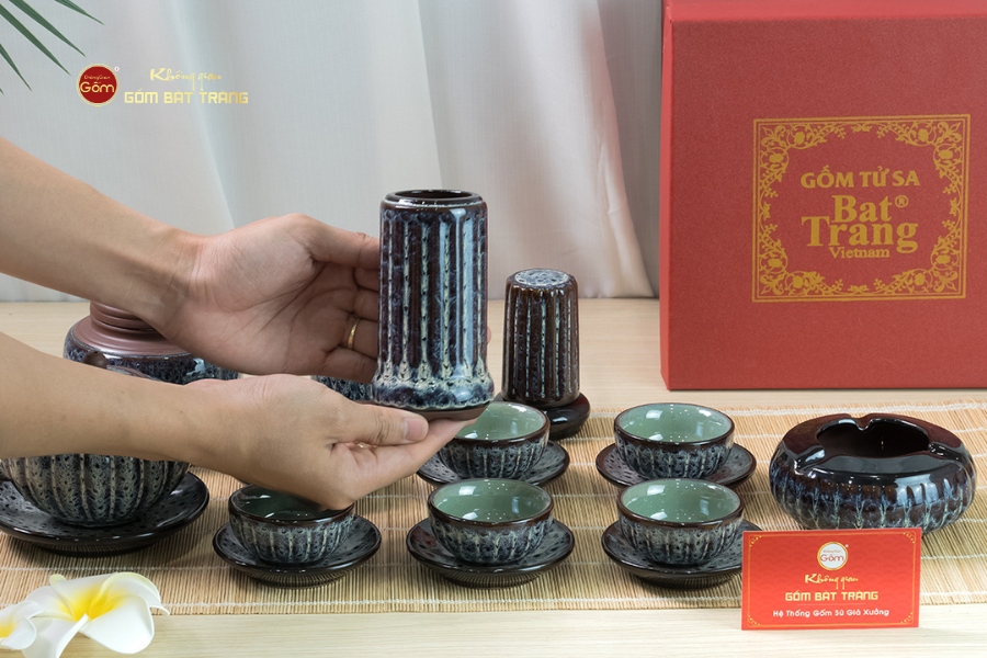 Bộ Ấm Chén Tròn Múi Chén Xanh Ngọc