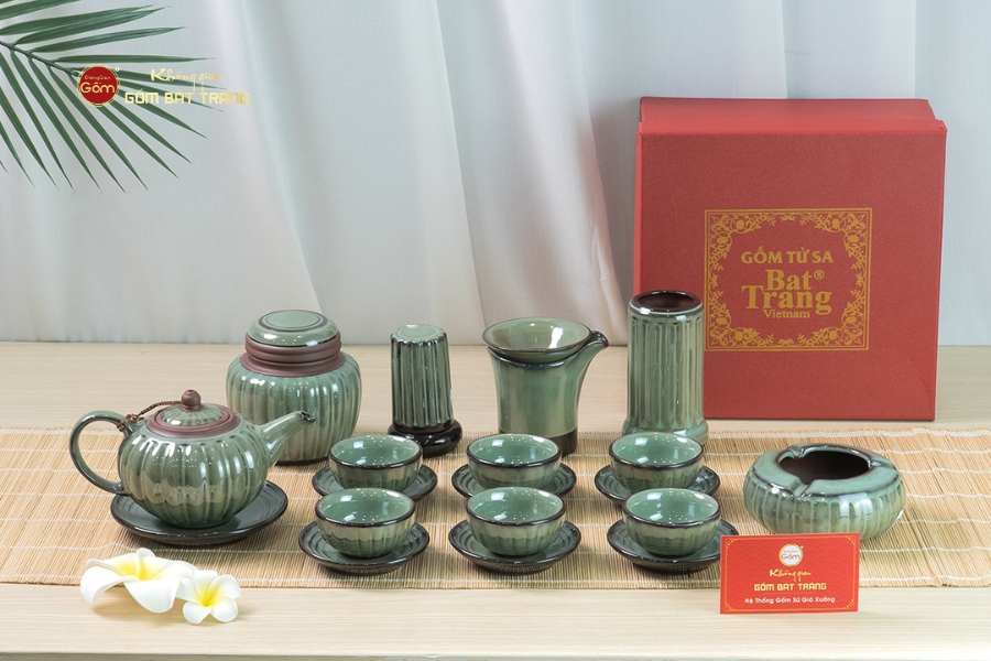 Bộ Ấm Chén Tròn Múi Xanh Ngọc