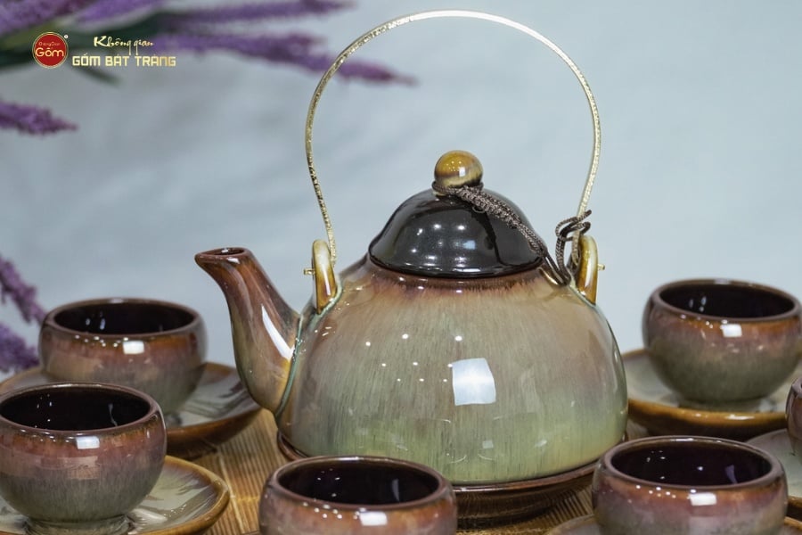 Bộ Ấm Trà Chuông Gấm Xoáy Men Hỏa Biến