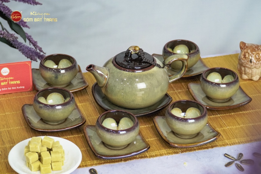 Bộ Ấm Trà Quả Hồng Gấm Men Hỏa Biến