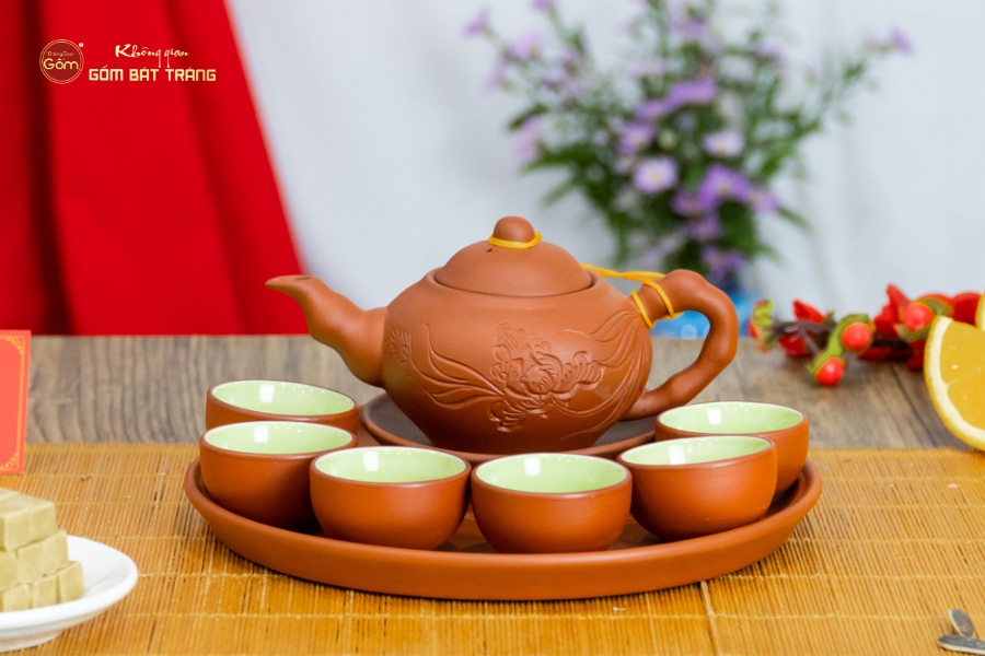 Bộ Ấm Trà Tử Sa Đắp Nổi Hoa Mai