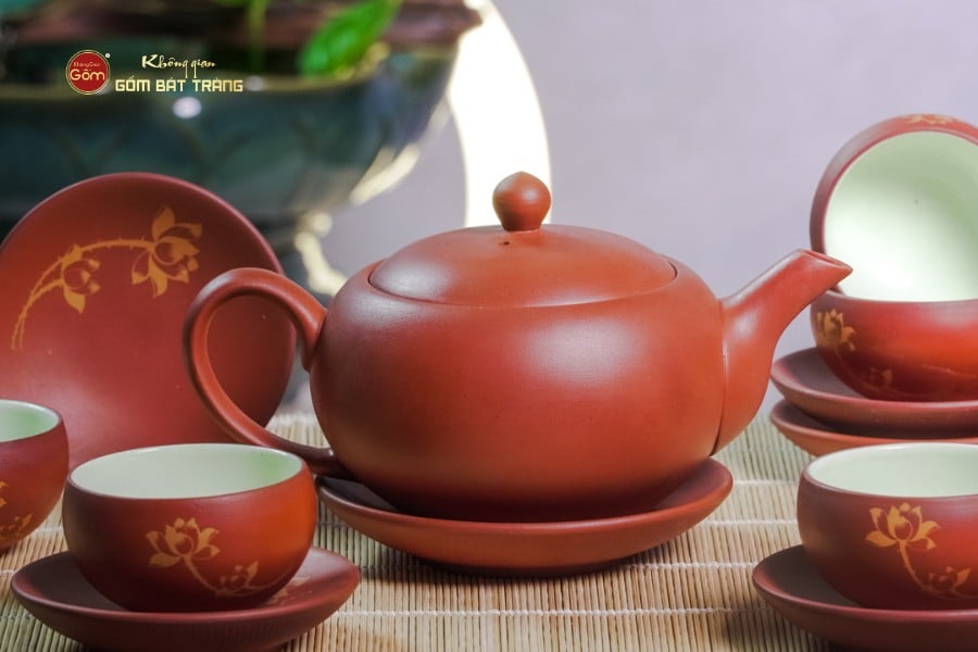 Bộ Ấm Trà Tử Sa Đỏ Son Sen Vàng