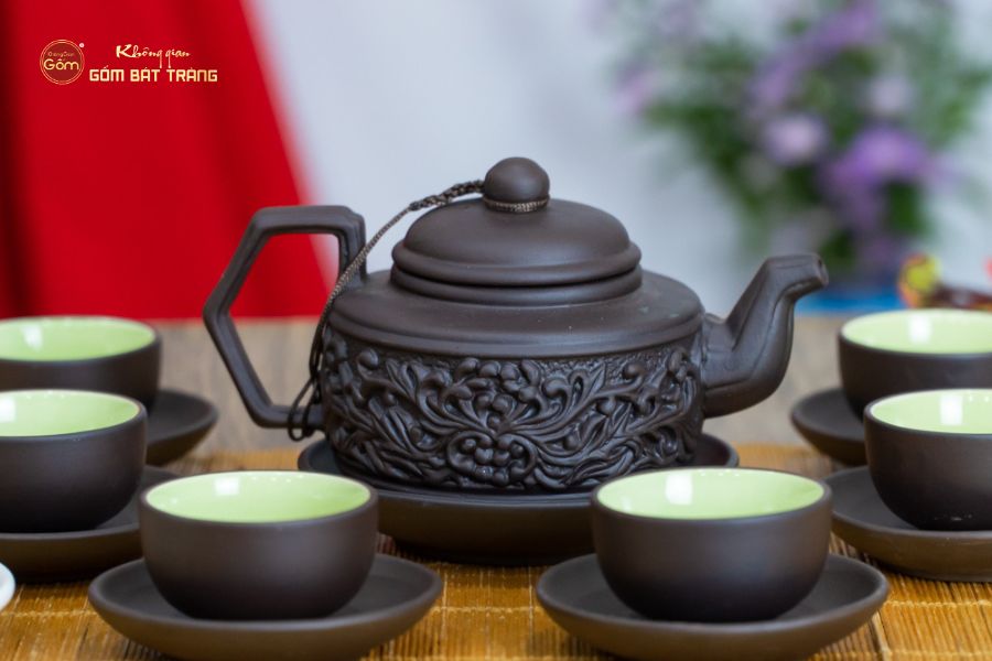 Bộ Ấm Trà Tử Sa Hoa Dây Đắp Nổi