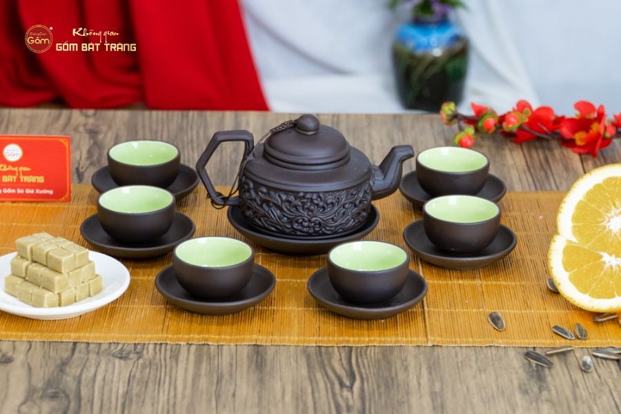 Bộ Ấm Trà Tử Sa Hoa Dây Đắp Nổi