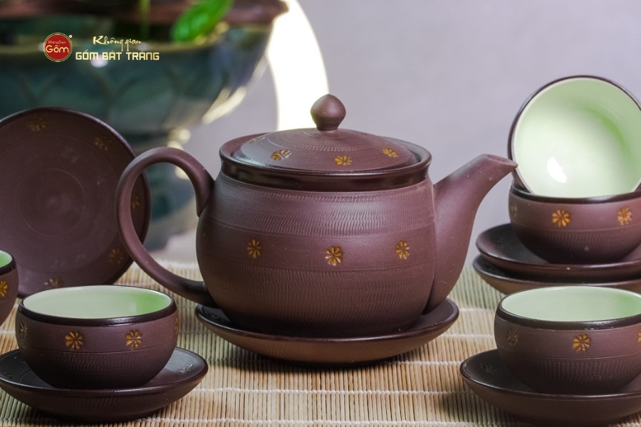 Bộ Ấm Trà Tử Sa Nâu Sao Vàng