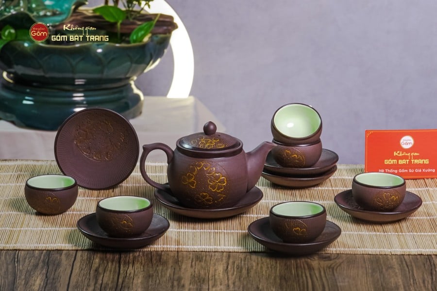 Bộ Ấm Trà Tử Sa Nâu Trăng Vàng