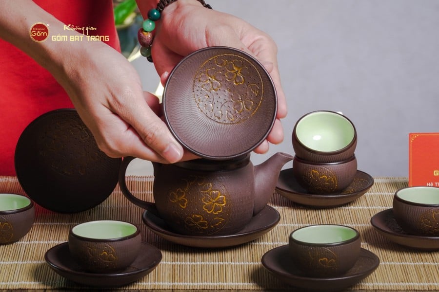 Bộ Ấm Trà Tử Sa Nâu Trăng Vàng