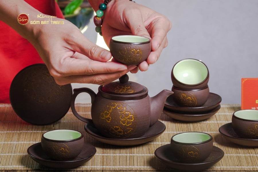 Bộ Ấm Trà Tử Sa Nâu Trăng Vàng