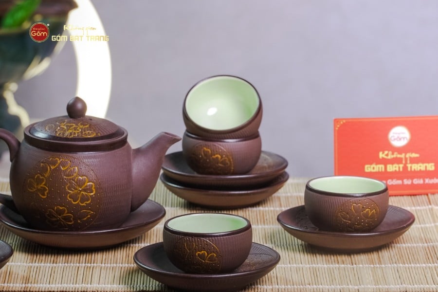 Bộ Ấm Trà Tử Sa Nâu Trăng Vàng