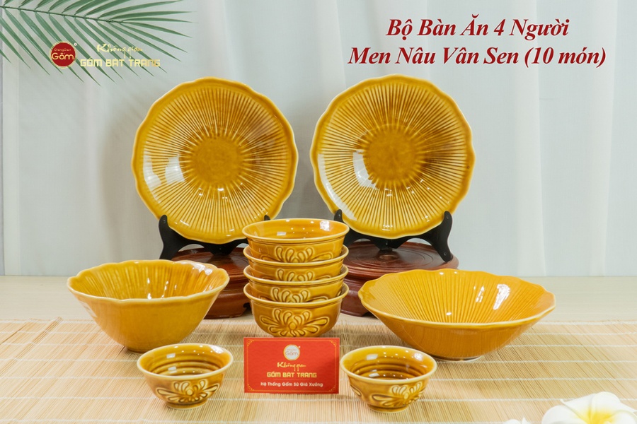 Bộ Bàn Ăn 4 Người (10 Món) Men Nâu Vân Sen