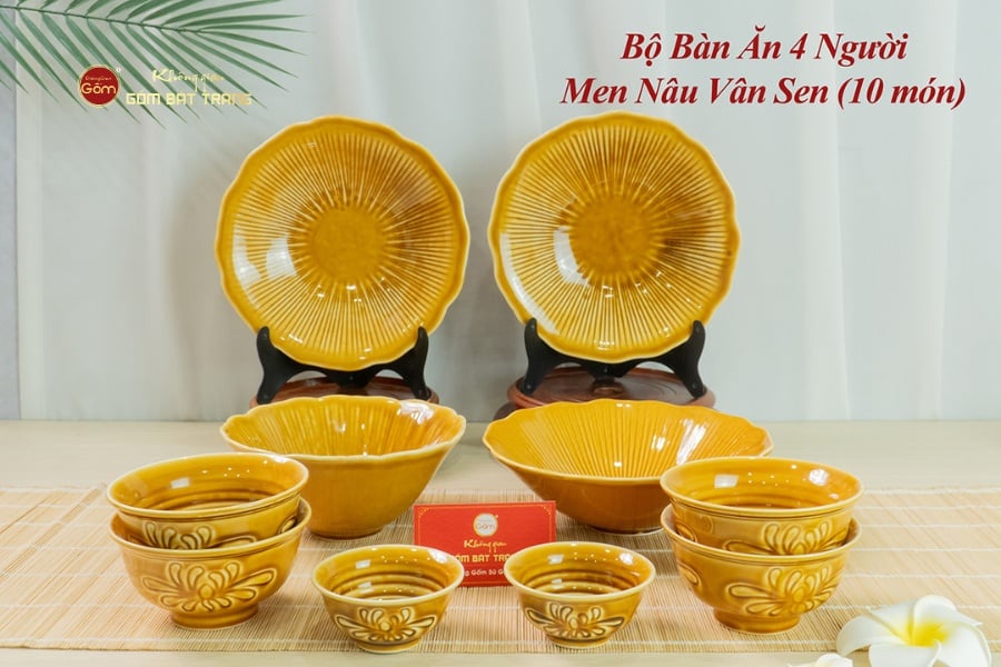 Bộ Bàn Ăn 4 Người (10 Món) Men Nâu Vân Sen