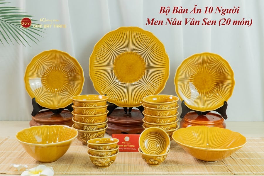 Bộ Bàn Ăn 10 Người (20 Món) Men Nâu Vân Sen