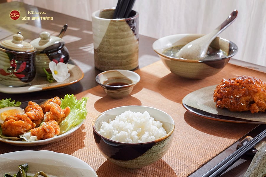 Bộ Bát Đĩa Bát Tràng Men Hỏa Biến Ba Màu