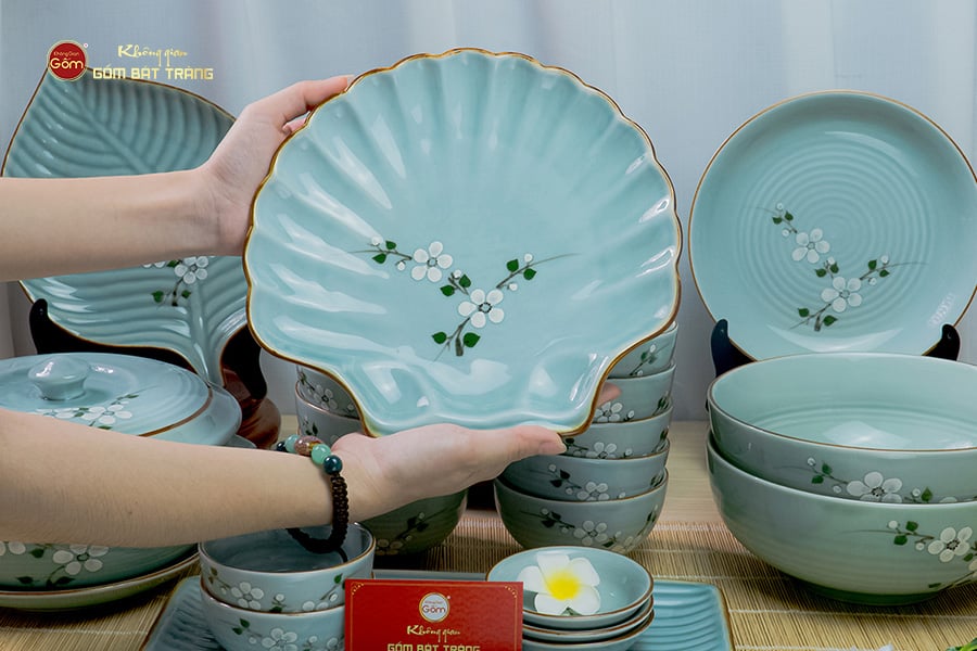 Bộ Bàn Ăn 10 Người (23 món) Men Ngọc Hoa Đào Trắng