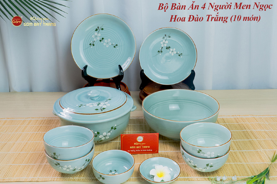 Bộ Bàn Ăn 4 Người (10 món) Men Ngọc Hoa Đào Trắng