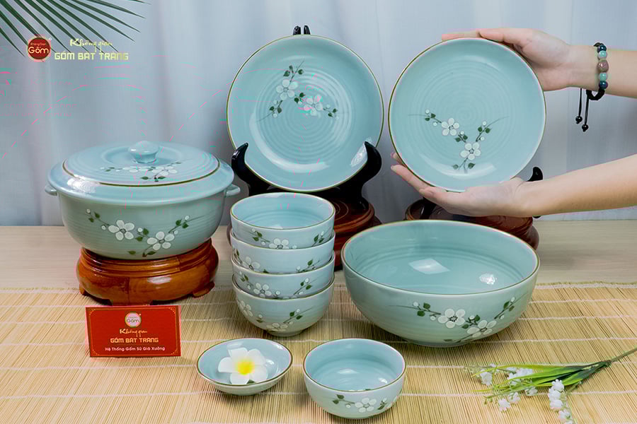 Bộ Bàn Ăn 4 Người (10 món) Men Ngọc Hoa Đào Trắng