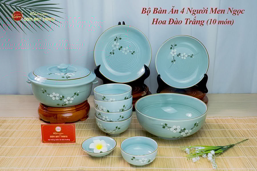 Bộ Bàn Ăn 4 Người (10 món) Men Ngọc Hoa Đào Trắng