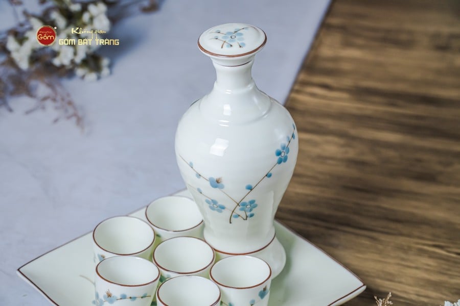 Bộ Nậm Rượu Hoa Đào Xanh
