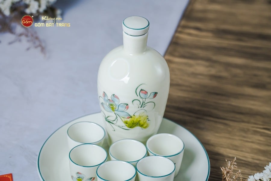 Bộ Nậm Rượu Hoa Sen Bóng