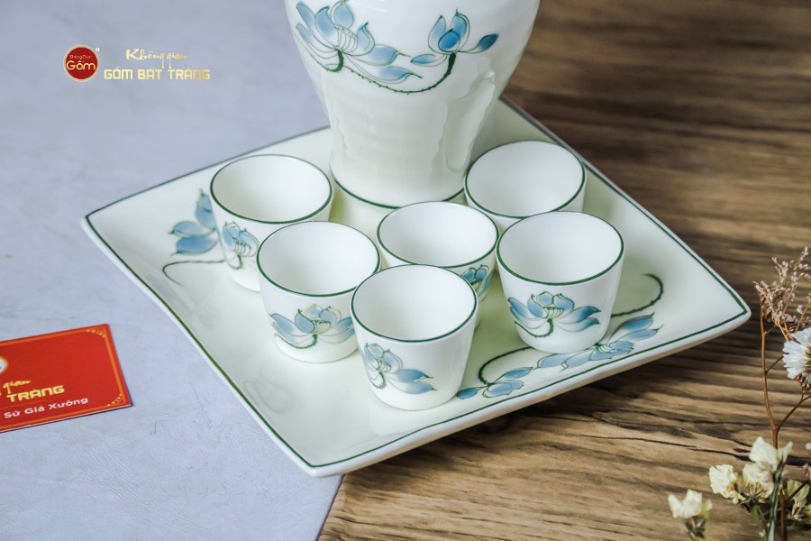 Bộ Nậm Rượu Hoa Sen Xanh