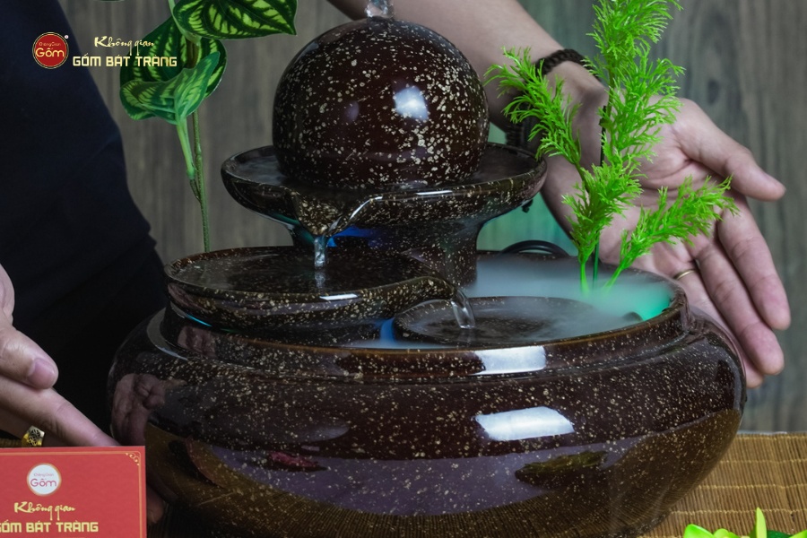 Bộ Thác Nước Phong Thủy Địa Cầu Nâu