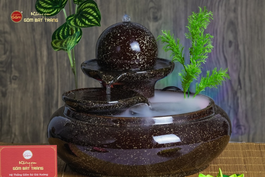 Bộ Thác Nước Phong Thủy Địa Cầu Nâu
