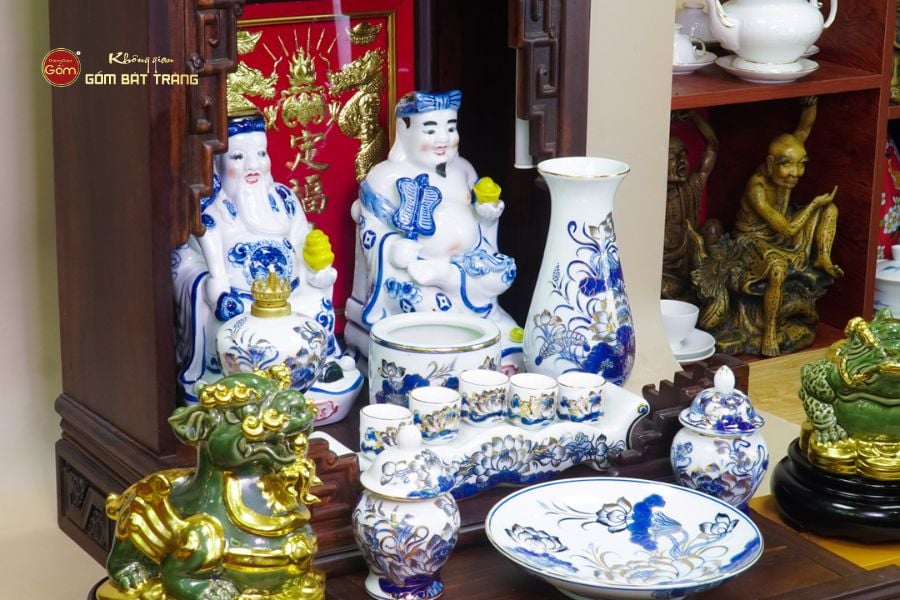 Tượng Thần Tài Thổ Địa Men Lam